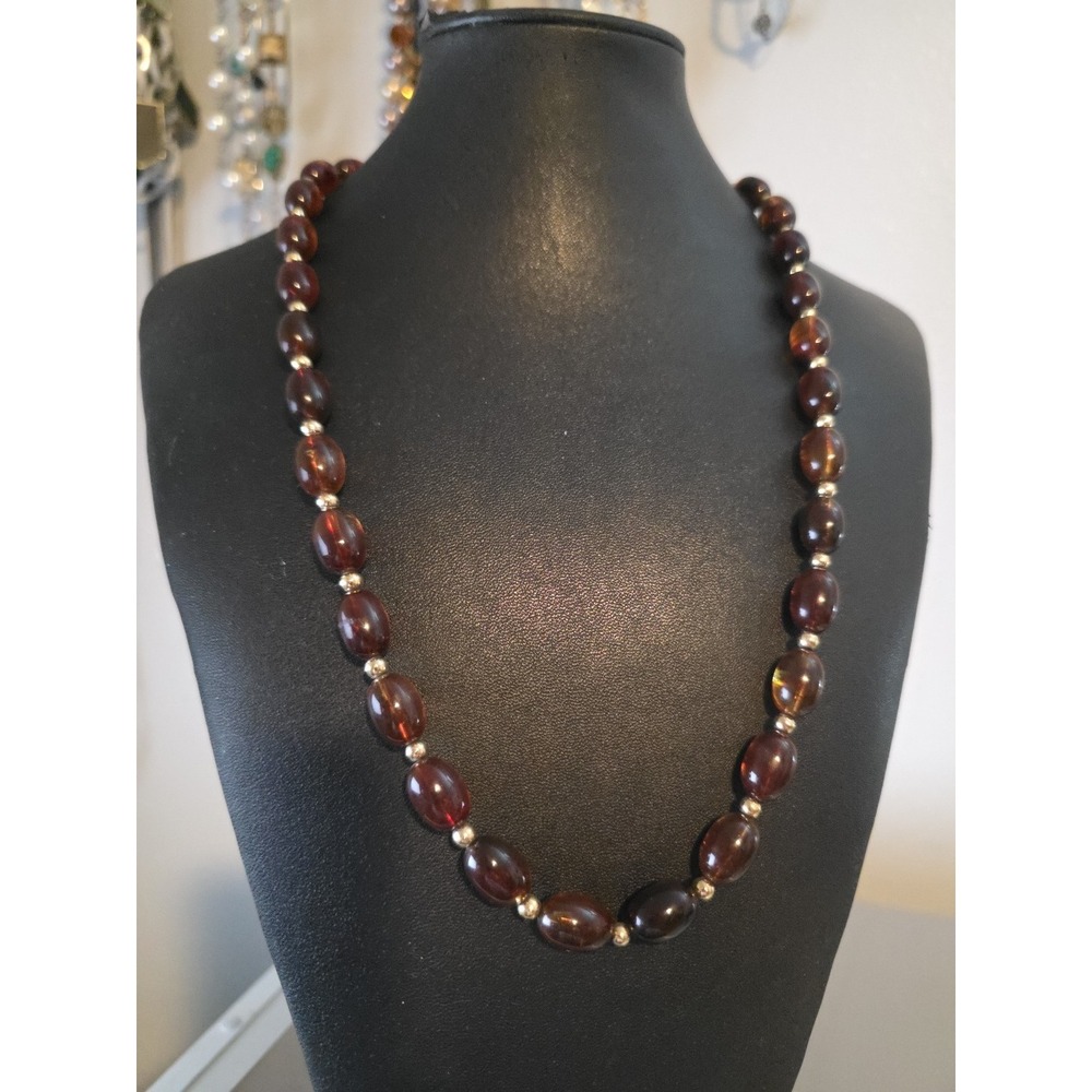 Vintage Amber Tone‎ Bead Necklace Avon Root Beer with gold accents